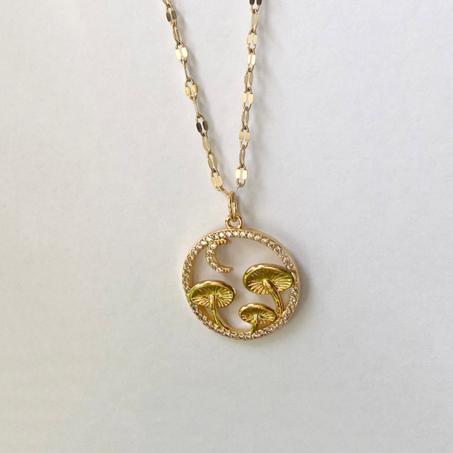 Mushroom Moon Necklace. An adorable little necklace featuring a mushroom & moon. This whimsical mushroom necklace is perfect to give as a gift or wear for yourself 