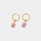 Round hoop earrings with dangling enamel cubic zirconia gem. The gem is removable, you may wear it alone as huggies or add one of our other charms or pendants to change up the look