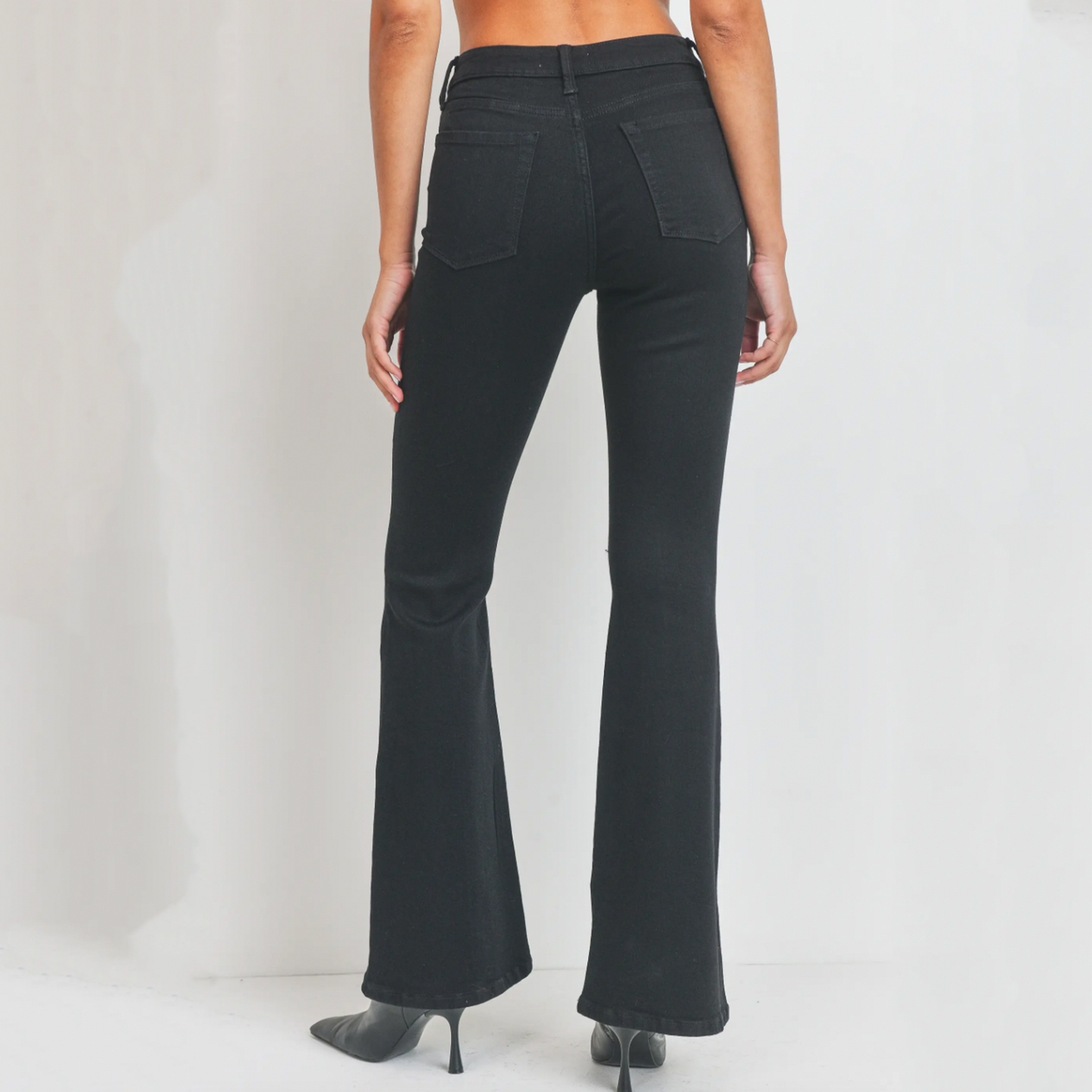 Just Black Denim Pintuck Classy Flare Jean. The Flare Jean is our new denim obsession! These high-waisted, flare jeans are perfect for the upcoming fall season. The perfect jean to dress up or down, these are a must have! 