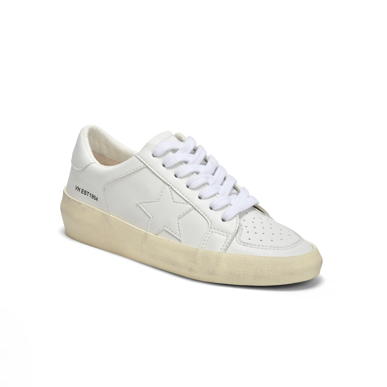 Vintage Havana White On White Star Sneaker. Retro and modern collide in this Vintage Havana sneaker. This fun shoe features an all white look with a cool star. Leather and mesh upper No tie laces for easy slip-on wear Padded heel for added comfort