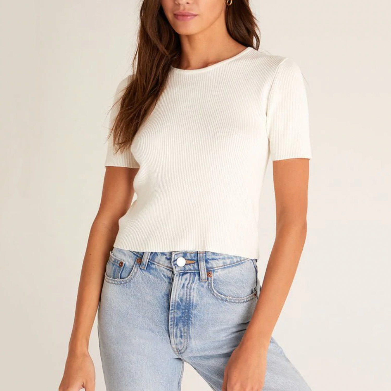 Z Supply Camilla Rib Sweater. This sweater tee is a wardrobe essential. Z Supply's Camilla Rib Sweater Tee goes with everything, and is perfectly cropped with a high neckline and short sleeves. Pair this tee with a pair of relaxed denim for a chic look
