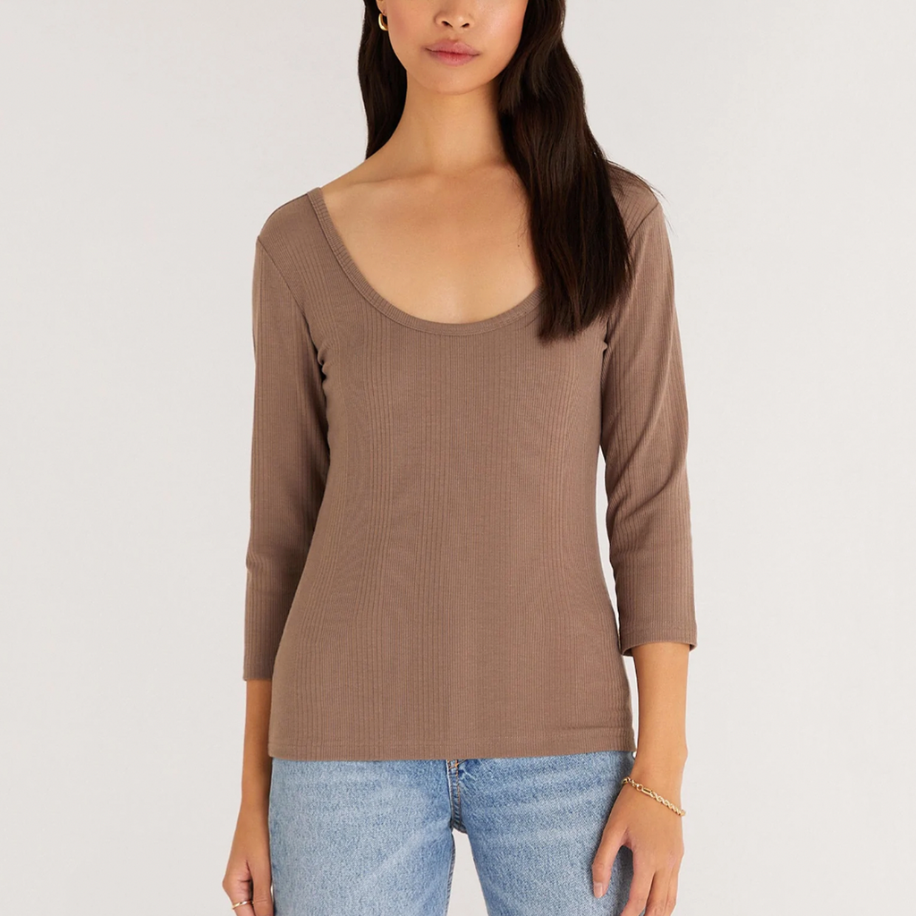 Z Supply Jayda Rib 3/4 Sleeve Top. The perfect all-season top, the Jayda Rib ¾ Sleeve Top is designed with a slim silhouette in a stretch rib fabric you'll fall in love with. This top looks so good tucked into those favorite high-waisted denim pants
