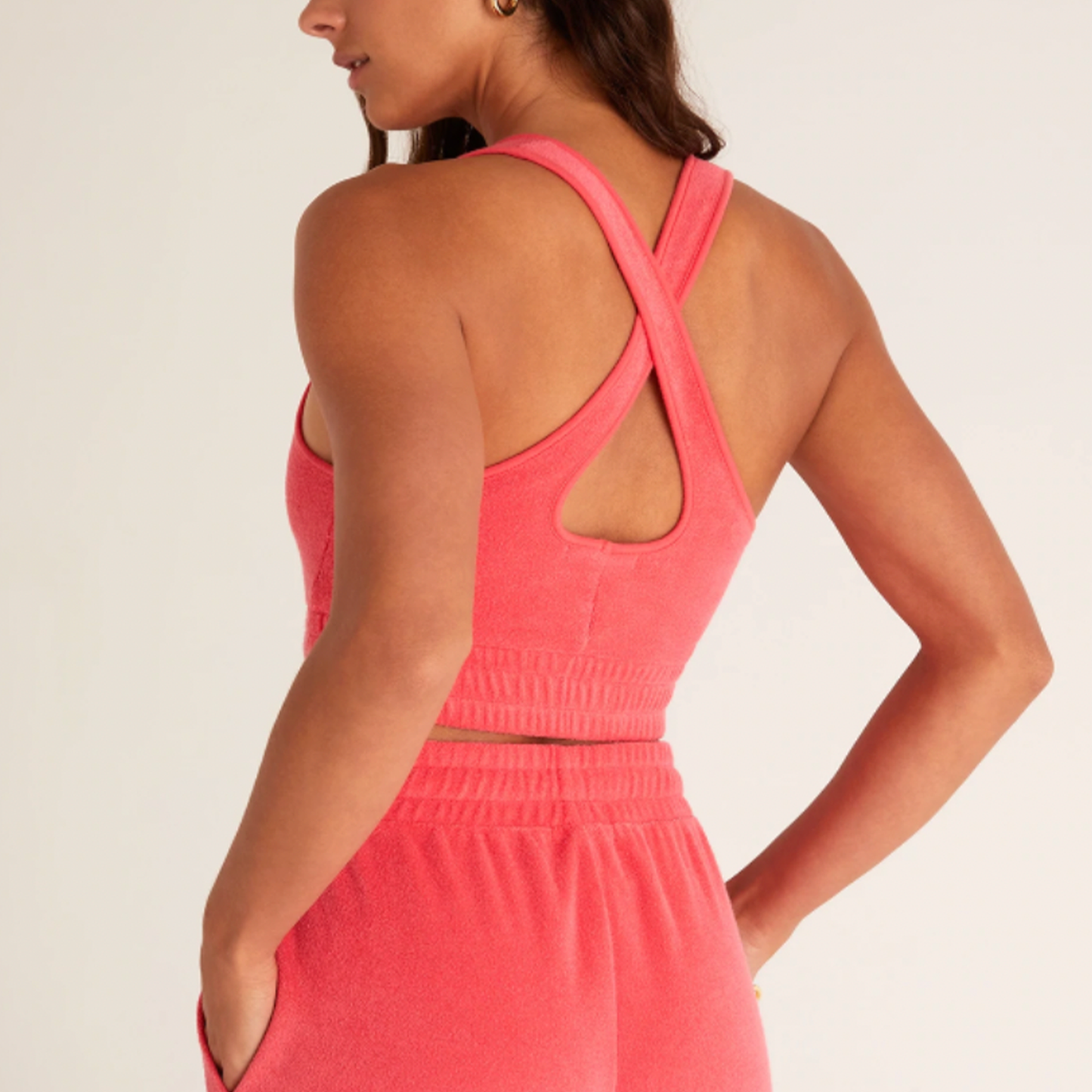 Z Supply Sunny Loop Terry Tank Bra. A tank bra with a thicker terry feel, thicker elastic band for moderate support and jersey lining. You'll reach for this bralette whether you're going to the gym or running errands
